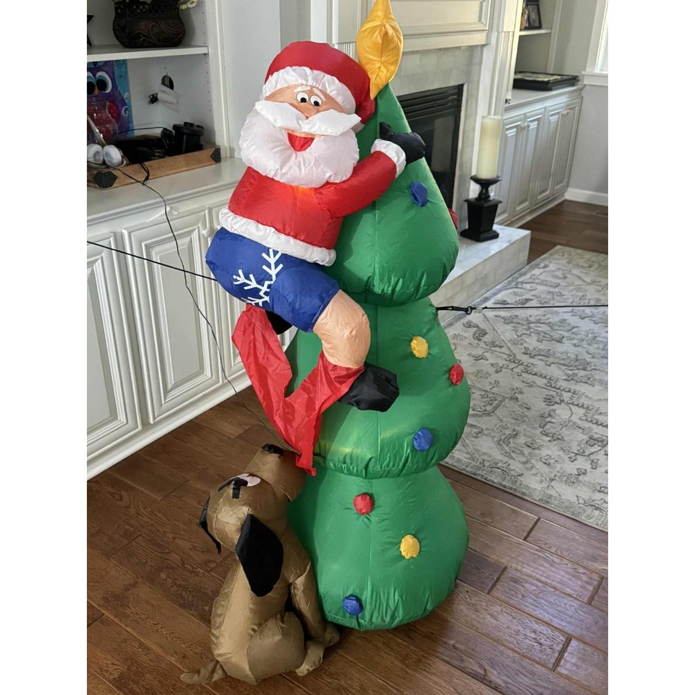 Gemmy Inflatable Dog Pulling Santa's Pants Xmas Tree Airblown Christmas Decor 7'